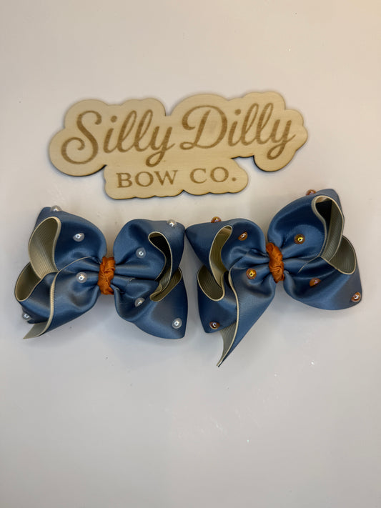 Antique Blue & Rust Satin Piggies