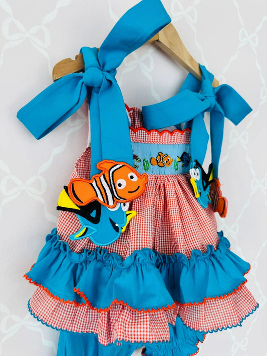 “Nemo” made to match outfit pictured. 5.5 inches on clip or thin nylon band. (Outfit not included).